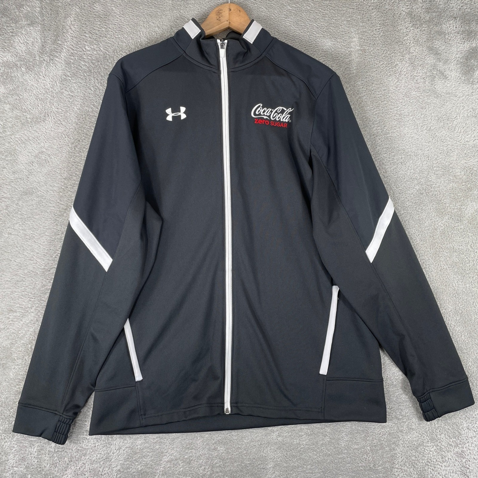 Coca Cola Under Armour Track Jacket Mens Large Black Zero Sugar Full Zip